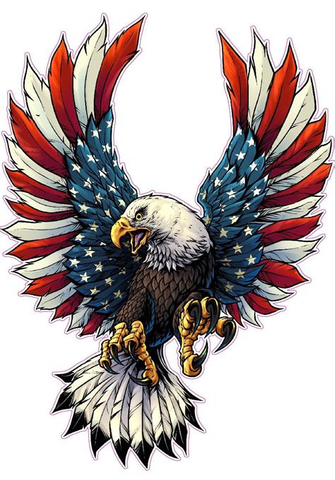 Screaming American Flag Bald Eagle With Black Tips Decal Eagle