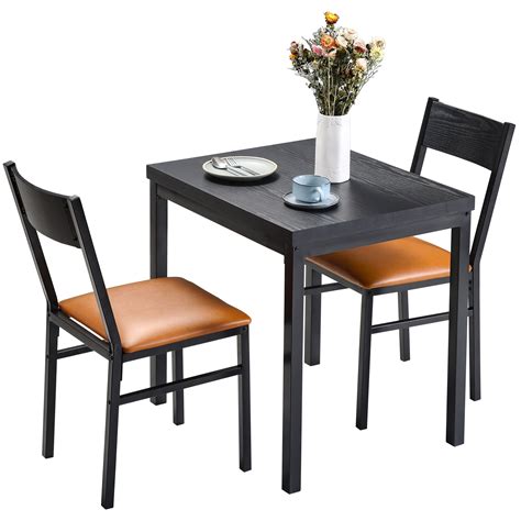 3 Piece Dining Table Set With Cushioned Chairs For Dining Room Kitchen