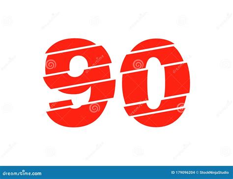 Modern Red 90 Number Design Vector Illustration Numeral Vector Trendy