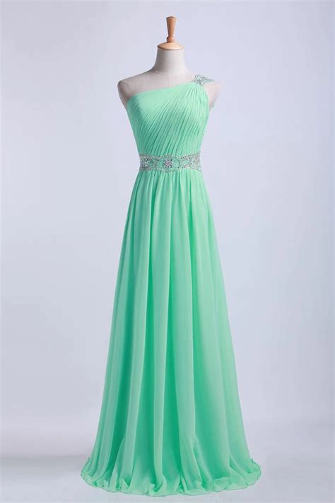 One Shoulder A Line Party Dresses Floor Length Chiffon With Beading