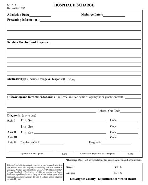 Free Printable Hospital Discharge Papers