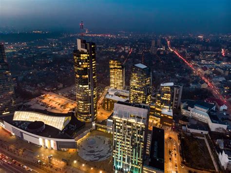 Vilnius City Night Aerial View Lithuanian Capital By Bird Eye