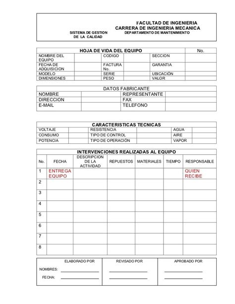 Formatos Basicos De Mantenimiento Artofit