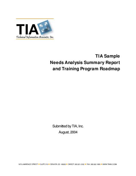 (PDF) TIA Sample Needs Analysis Summary Report and Training Program Roadmap TIA Sample Needs ...