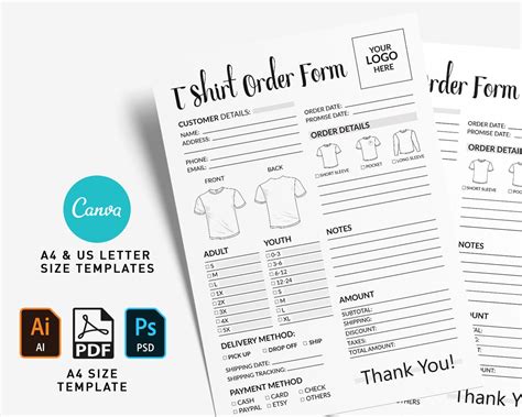 Editable Shirt Order Form Tshirt Order Form Template Etsy