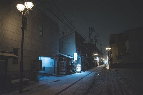 Wallpaper Japan Cityscape Moody Snow Urban Street Night Asia