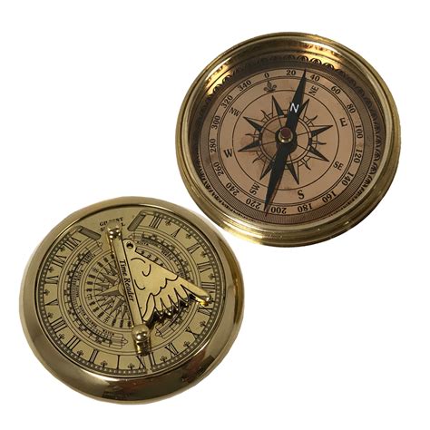 3 solid polished brass pocket sundial compass antique reproduction with lid schooner bay company