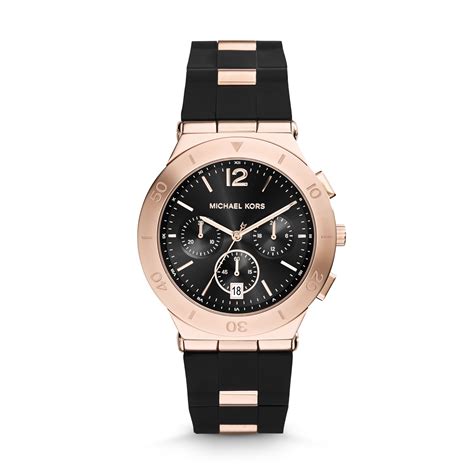 Buy women's watches online at myer. Lyst - Michael Kors Wyatt Rose Gold-tone Black Silicone ...
