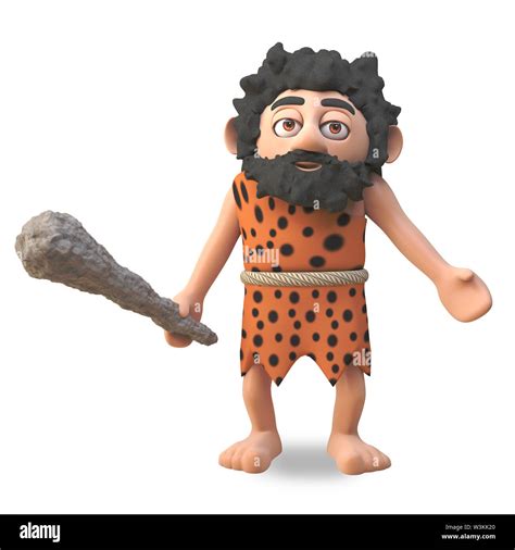 Simple Caveman 3d Cartoon Character Shrugs With Undisguised Stupidity 3d Illustration Render