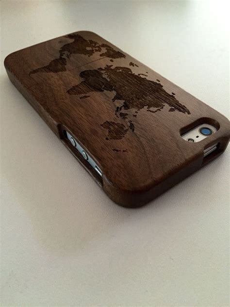 Iphone 5 5s Wood Case Engraved World Map Black Walnut By Axmen Wooden