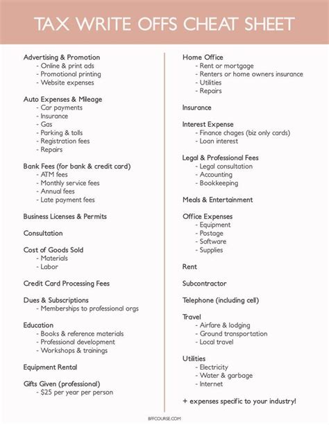 Cheat Sheet Hair Stylist Tax Deduction Worksheet