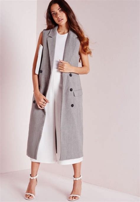 Double Breasted Sleeveless Wool Maxi Coat Grey Coats And Jackets