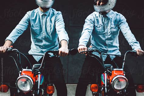 Two Young Men Sitting On Motorcycles In Alleyway By Treasures And Travels