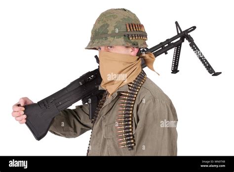 Us Army Soldier With M60 Machine Gun Vietnam War Period Stock Photo Alamy