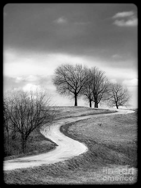 A Winding Country Road In Black And White Photograph By
