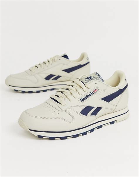 Reebok Classic Leather Sneakers In Off White With Navy