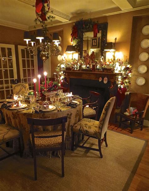 Dining Room With Table Set For Christmas Eve Christmas Interiors