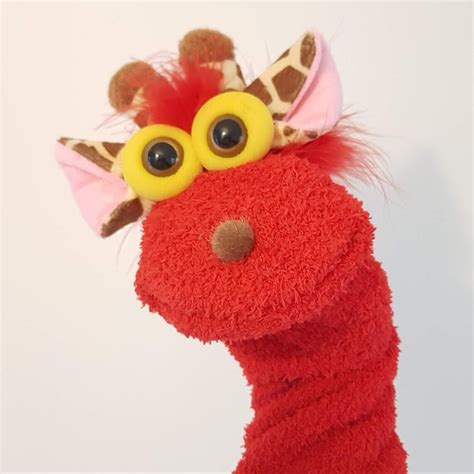 Red Giraffe Handmade Long Sock Puppet Toy For Kids Hand Etsy
