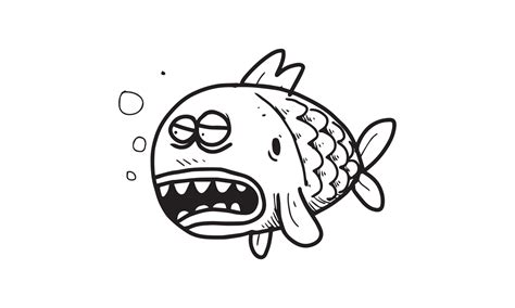 An Ugly Fish Under The Sea Illustration Colorless Cartoon Animal For