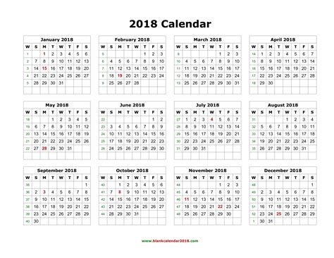 Blank Calendar 2018 Landscape