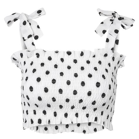 Kenancy Women Tied Strap Ruffle Polka Dot Crop Top Bowknot Backless Camisole Casual Summer