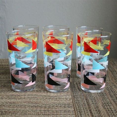 Set Of 6 Funky Geometric Mid Century Vintage Drinking Glasses Etsy