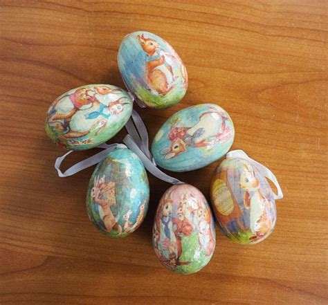 Vintage Paper Mache Easter Egg Ornaments Set Of 6 Etsy Easter Egg