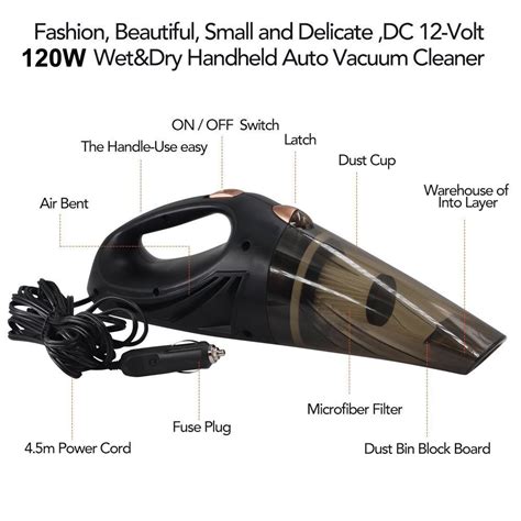 4800pa powerful car vacuum cleaner dc 12 volt 120w with carrying bag 4 8kpa cyclone wet dry