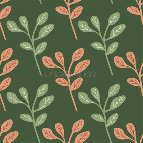 Simple Branches With Leaves Seamless Pattern Organic Endless