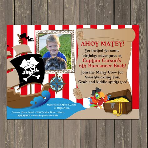 Boy Pirate Birthday Invitation 5x7 Pirate Party Pirate Printable Pirate