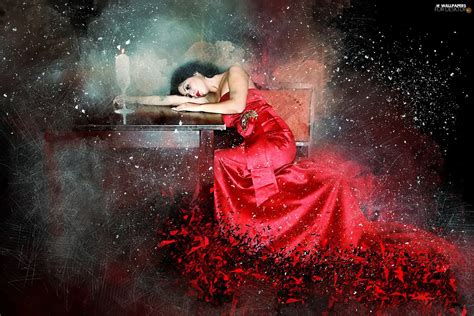 Table Paintography Red Hot Dress Women For Desktop Wallpapers