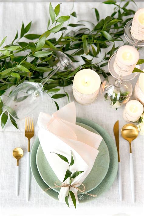 elegant modern minimalist sage green wedding table setting decorations
