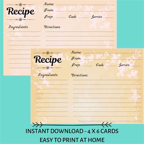 Old Paper Vintage Recipe Cards Template For Diy Recipe Journal Etsy