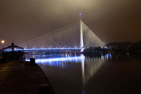 Reflection Of Ada Bridge And Ship On Sava River Stock Image Image Of