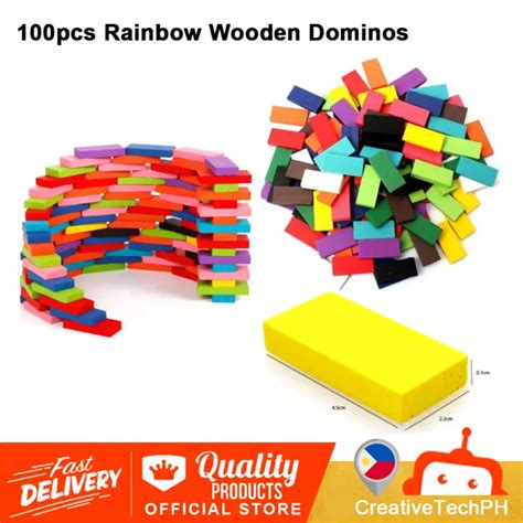 100pcs Mixed Colored Authentic Standard Rainbow Wooden Domino Blocks