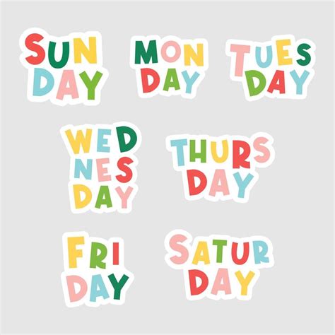 7 Days Of The Week Sunday Monday Tuesday Wednesday Thursday Friday Saturday Colorful