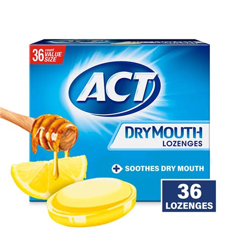 ACT Dry Mouth Lozenges with Xylitol, Sugar Free Honey-Lemon, 36