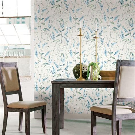 Roommates Blue Floral Sprig Peel And Stick Wallpaper