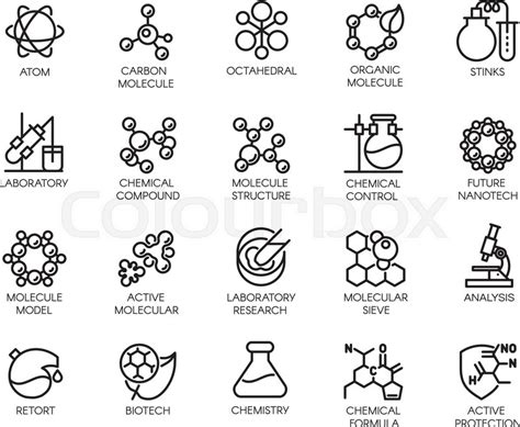Molecular Chemistry Physics And Medicine Concept Icons In Linear Style