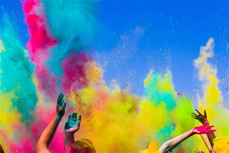 Crowd Throws Colored Powder At Holi Festival Stock Photo Image Of
