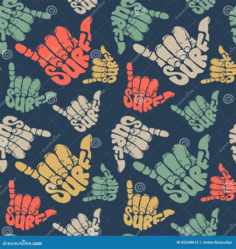Seamless Pattern Surfing Hand Sign Stock Vector Illustration Of