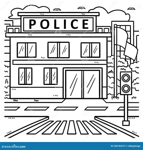 Police Station Coloring Page For Kids Stock Vector Illustration Of