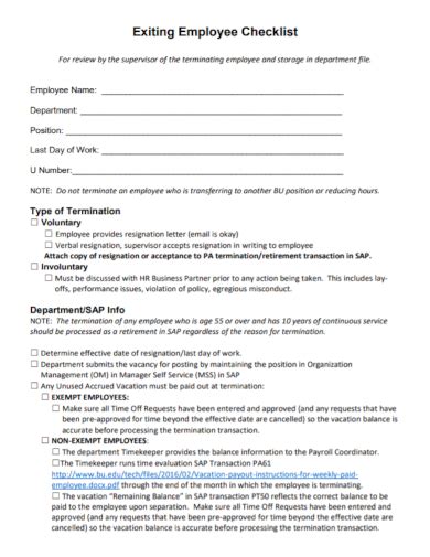 Free Employee Exit Checklist Samples Termination Interview Hot