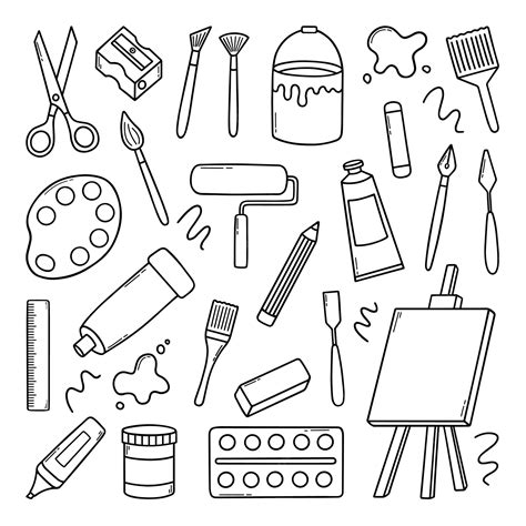Premium Vector Hand Drawn Set Of Artist Tools Doodle Art Supplies In