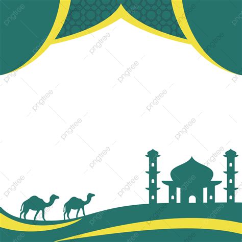 Bingkai Islami Hijau Dengan Ilustrasi Masjid Dan Unta Islamik Mesjid