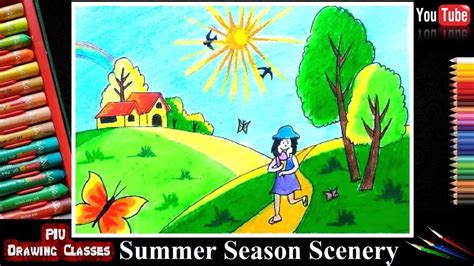 How To Draw Summer Season Drawing For Kids I Landscape Scenery Nature