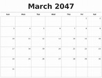 March 2047 Blank Monthly Calendar