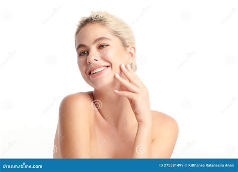 Beautiful Young Woman With Clean Fresh Skin On White Background Face Care Facial Treatment