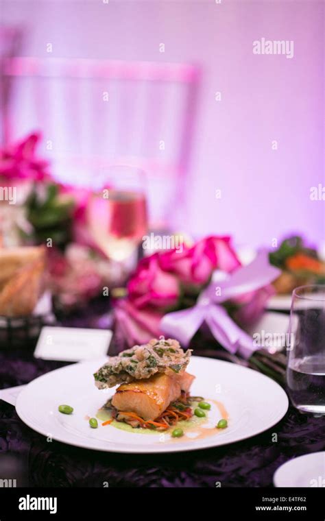 Salmon Entree At Wedding Reception Stock Photo Alamy