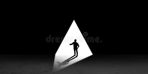 Silhouette Of Man Walking In The Night Toward The Light View From